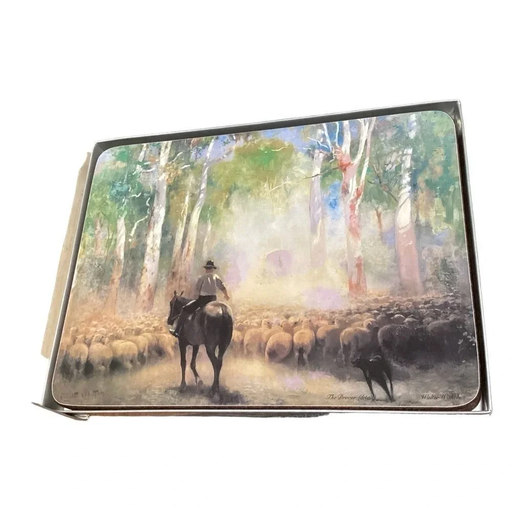 Target Australian Made Set of 6 Placemats Outback Sheep Shearing Stagecoach Art